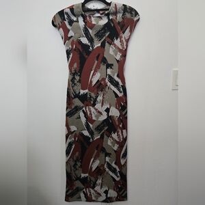 Abstract Maxi Dress in Black, Brown, White and Tan